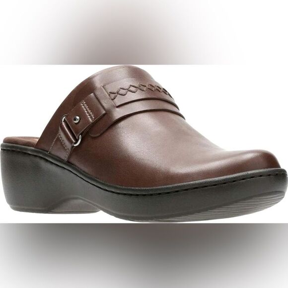 Clark’s Brown Leather Clogs with Braid Accent size 8 - Picture 1 of 11